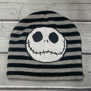 Disney Nightmare Before Christmas Striped Jack Skellington Face Beanie Hat NWOT